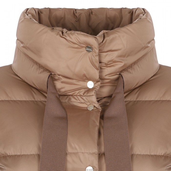 Camel hue satin down jacket