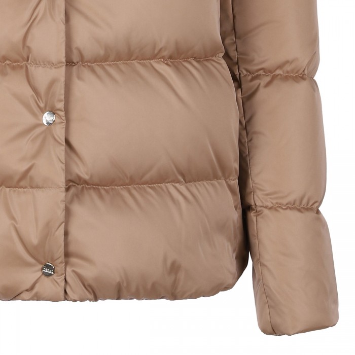 Camel hue satin down jacket