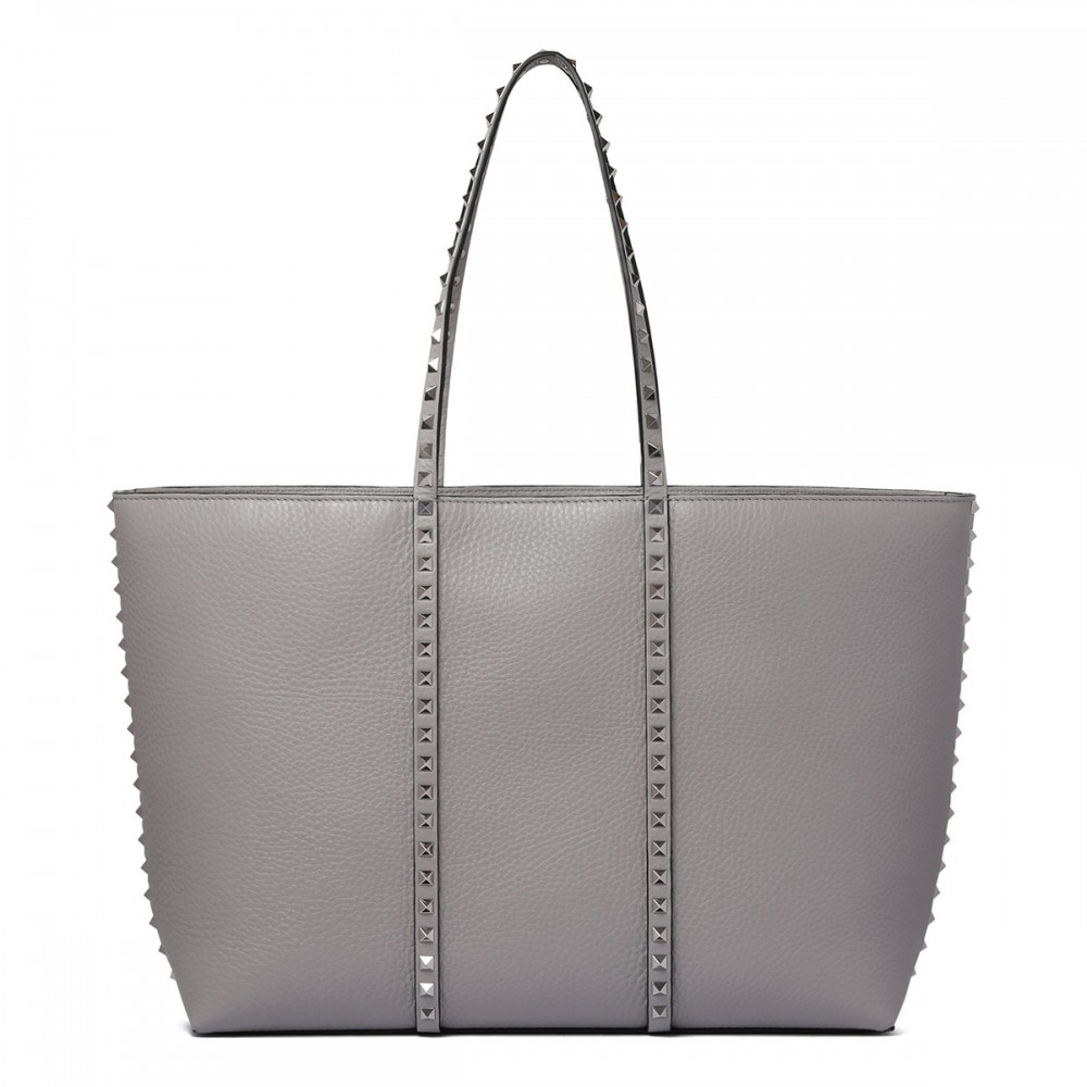 Rockstud gray leather tote bag