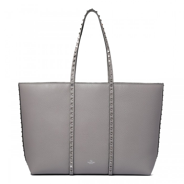 Rockstud gray leather tote bag