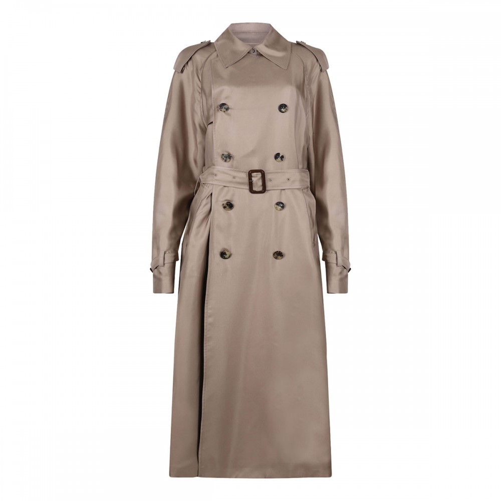 Beige silk trench coat