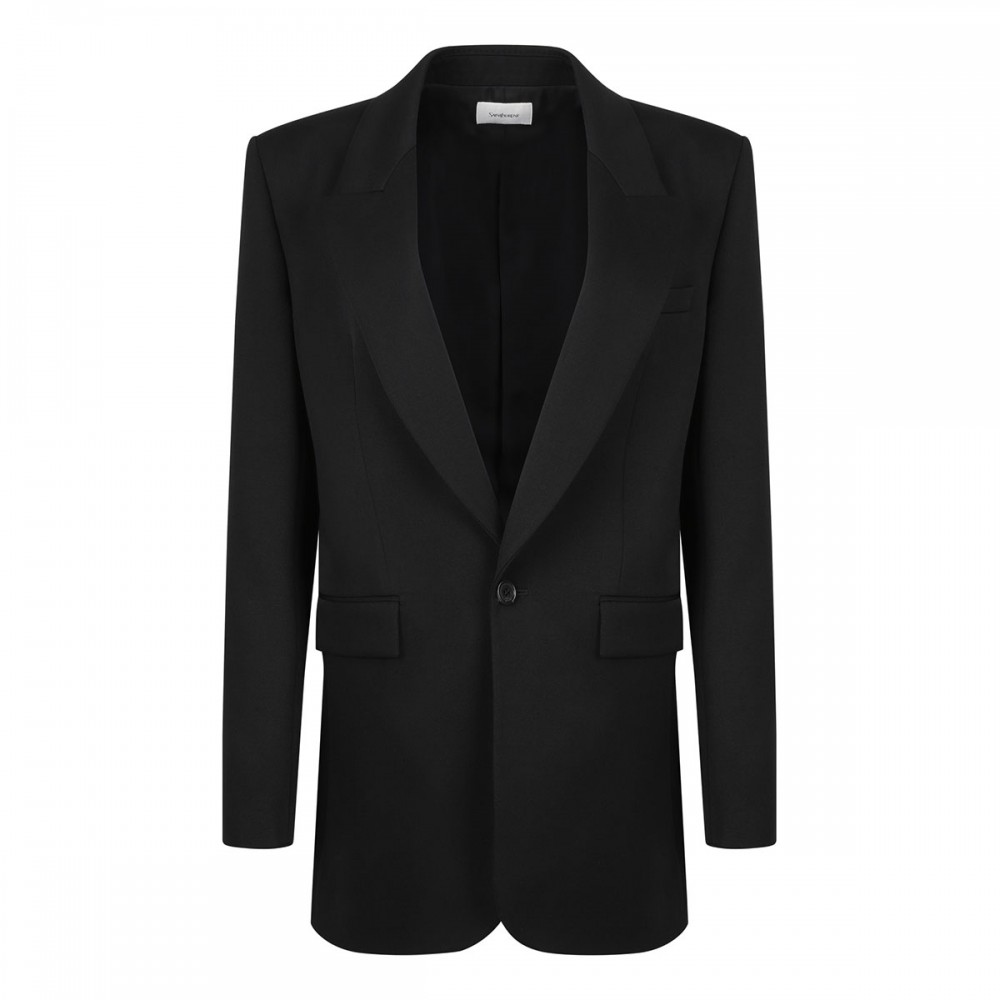 Black grain de poudre wool blazer