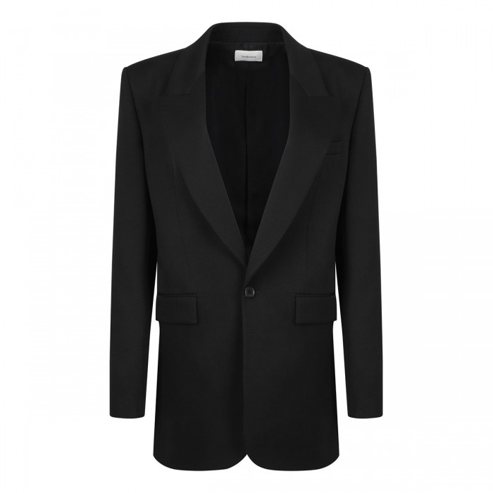 Black grain de poudre wool blazer