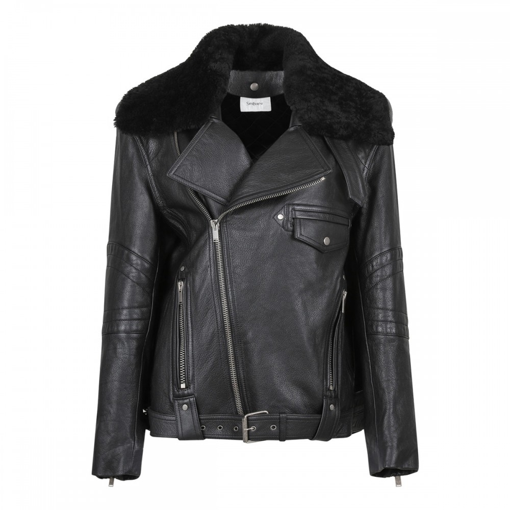 Black vintage leather biker jacket