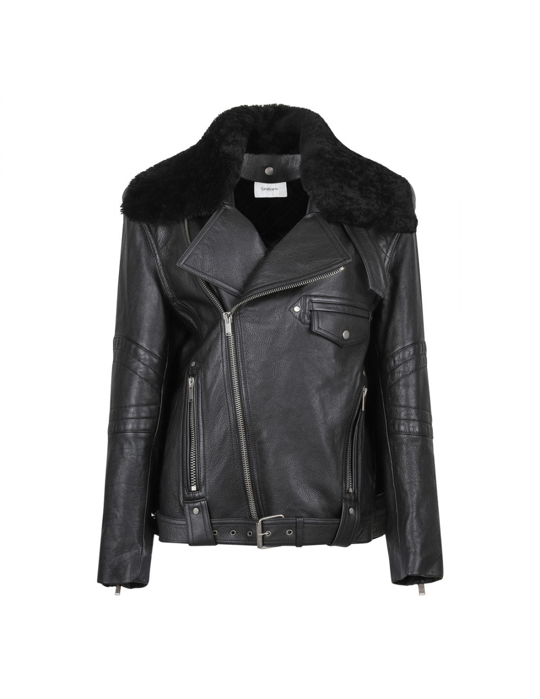 Black vintage leather biker jacket