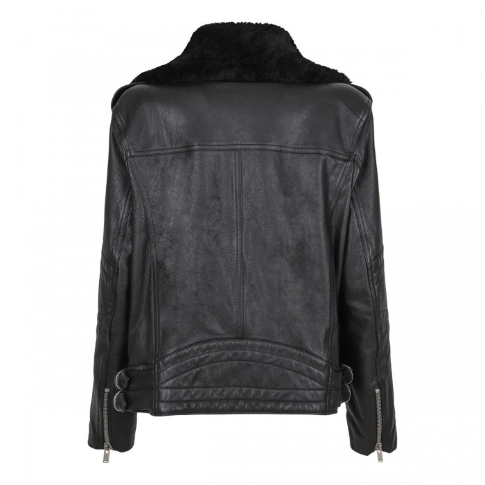 Black vintage leather biker jacket