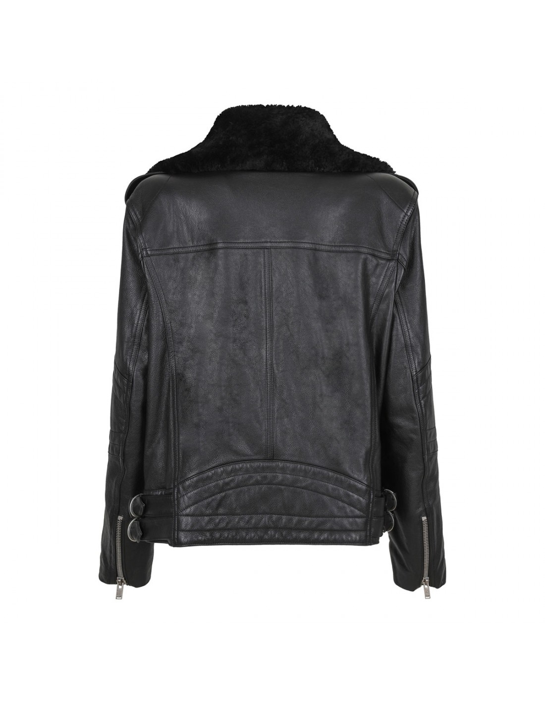 Black vintage leather biker jacket