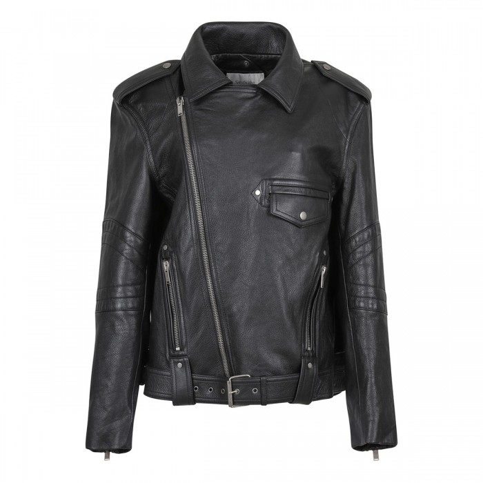 Black vintage leather biker jacket