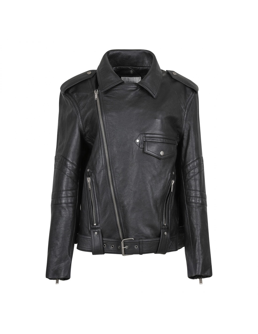 Black vintage leather biker jacket