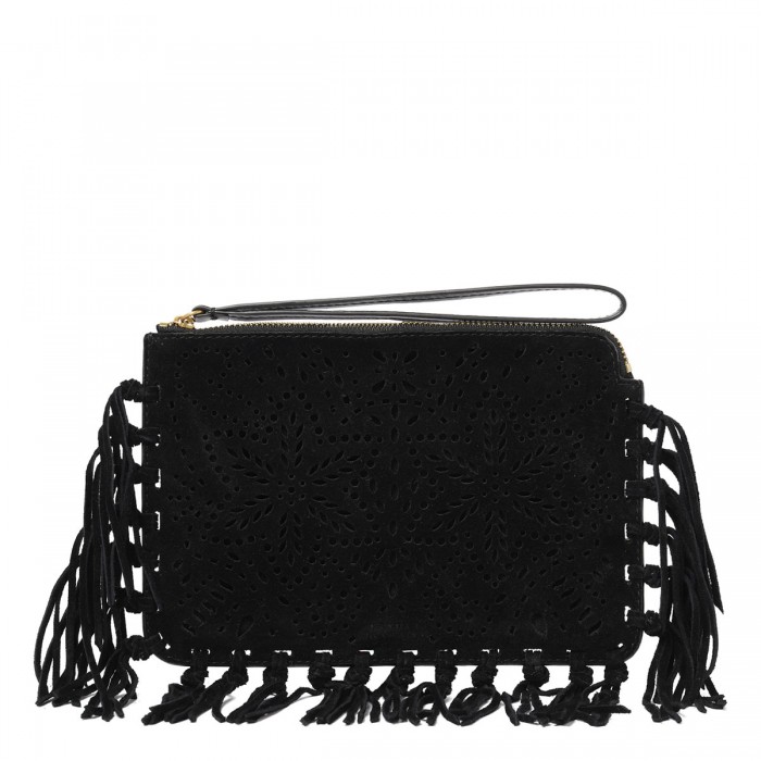 Black suede flat pouch