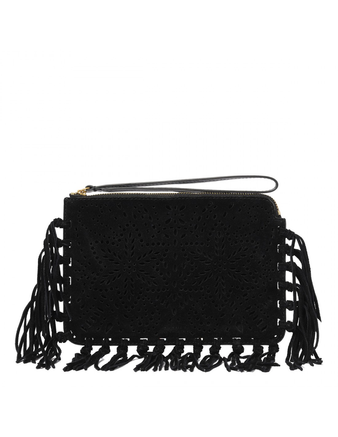 Black suede flat pouch