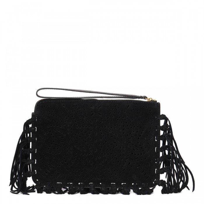 Black suede flat pouch