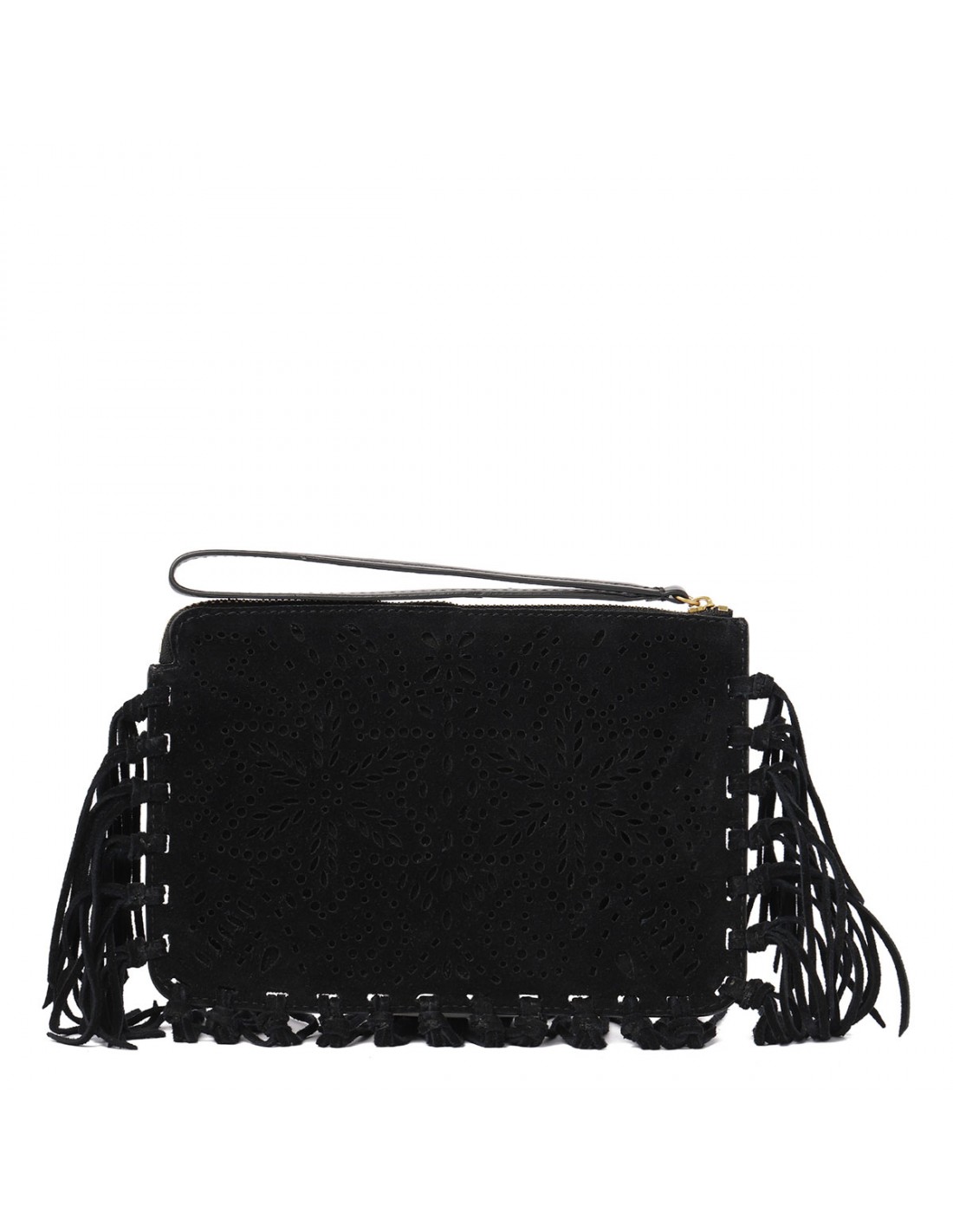 Black suede flat pouch