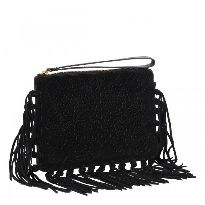 Black suede flat pouch