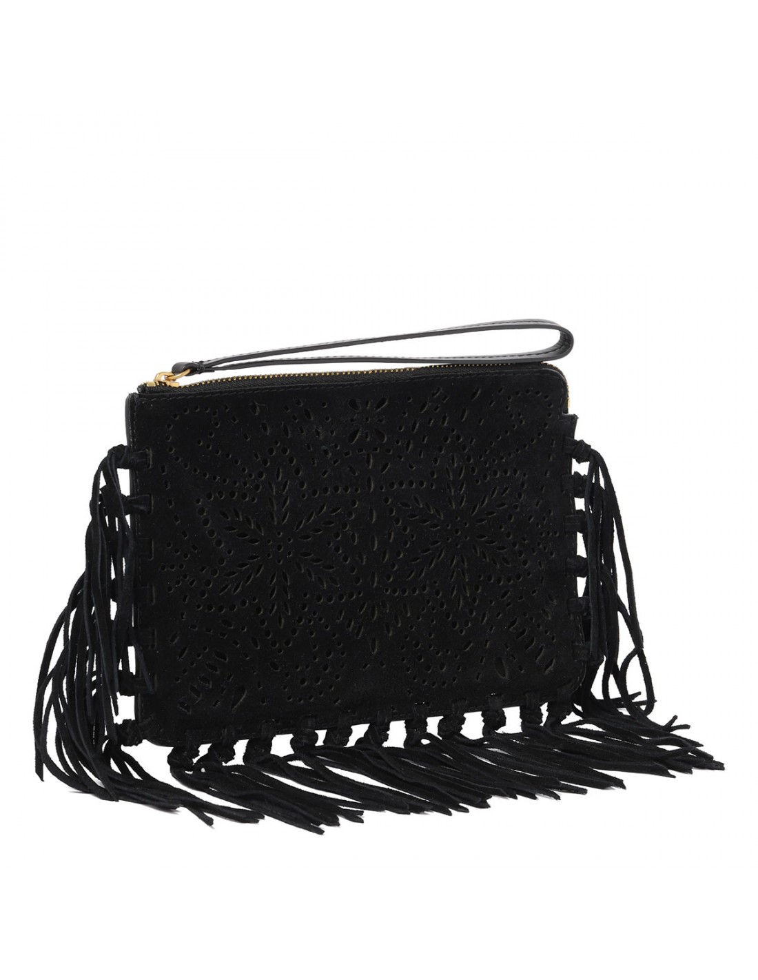 Black suede flat pouch