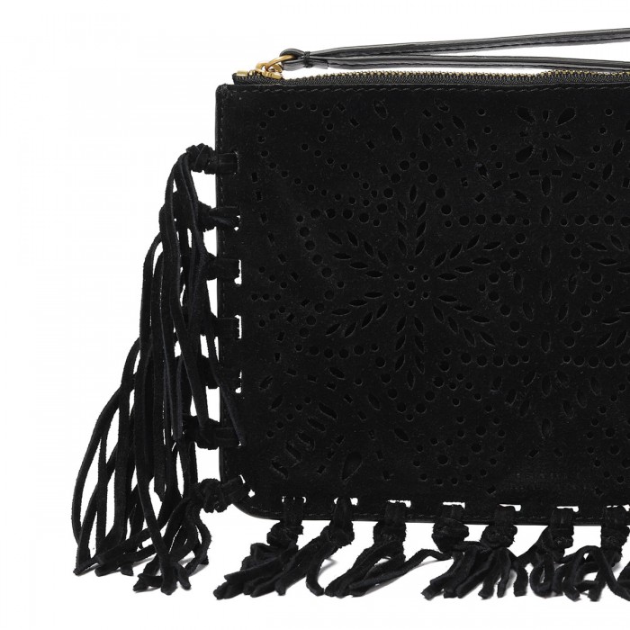 Black suede flat pouch