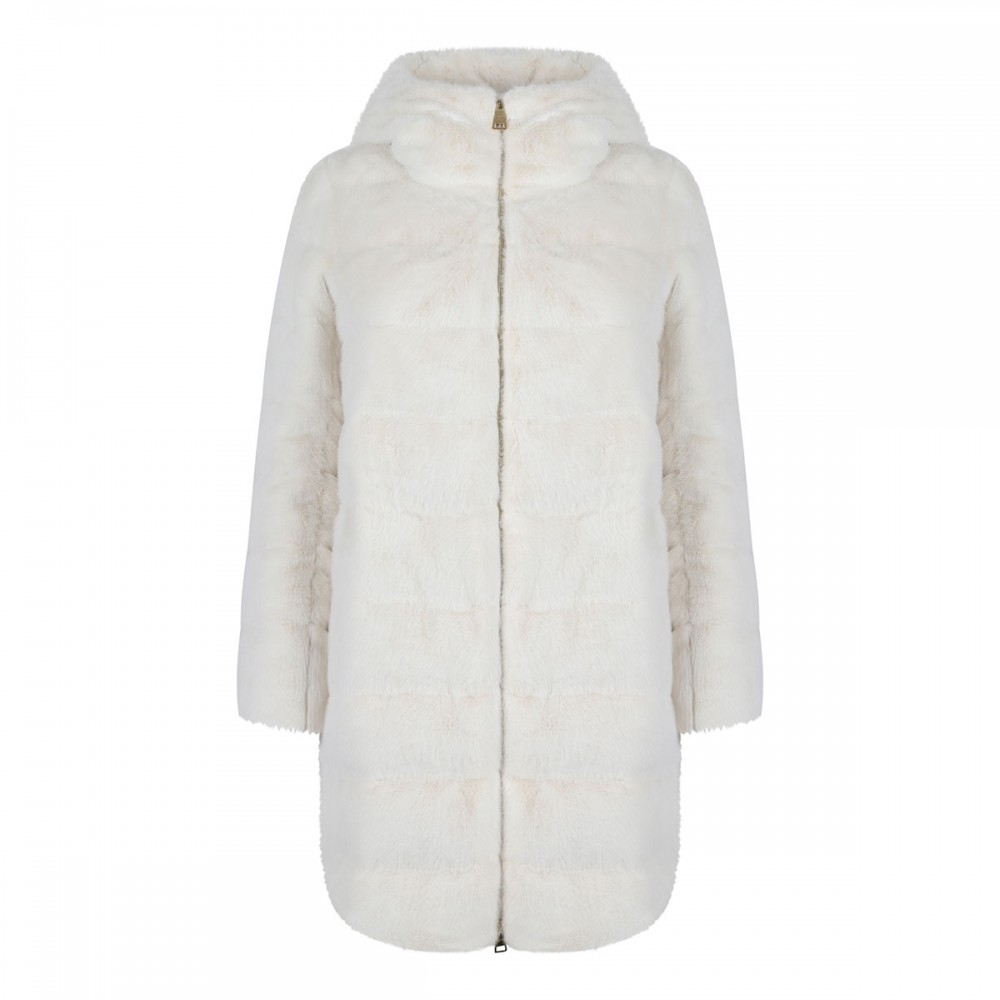 White padded faux fur coat