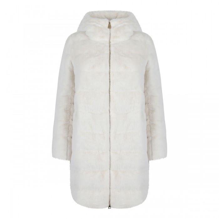 White padded faux fur coat