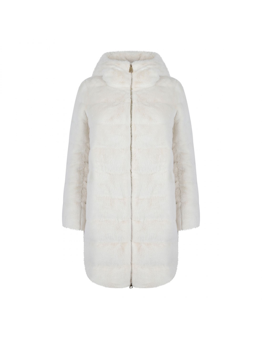 White padded faux fur coat