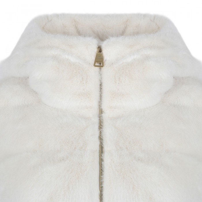 White padded faux fur coat