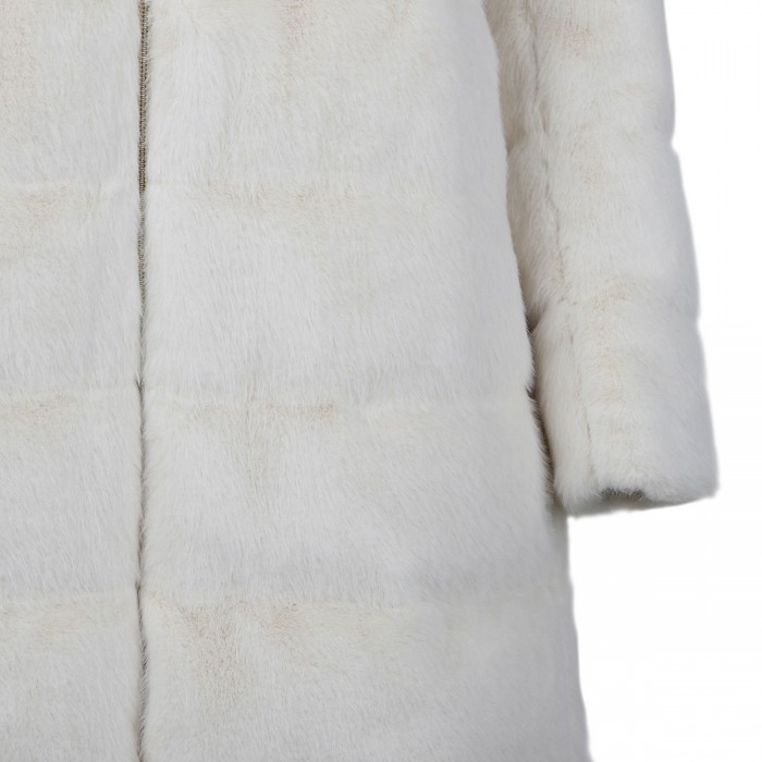 White padded faux fur coat