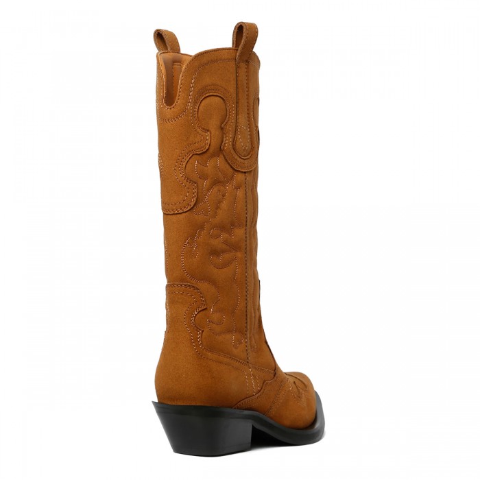 Brown suede mid shaft embroidered Western boots