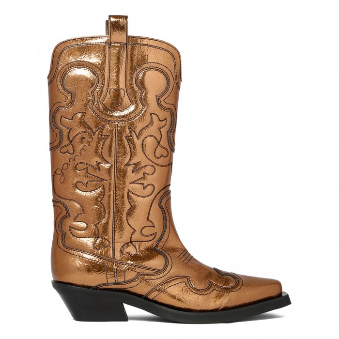 Bronze mid shaft embroidered Western boots