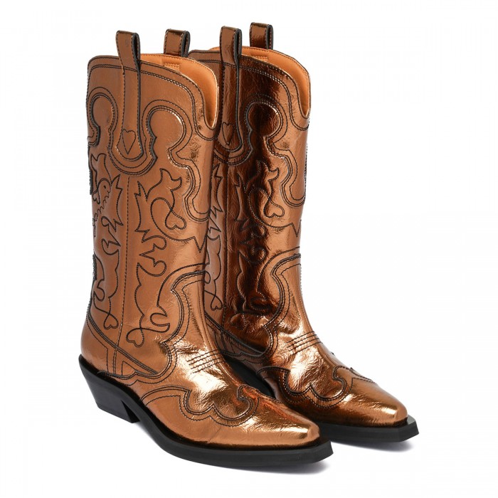 Bronze mid shaft embroidered Western boots