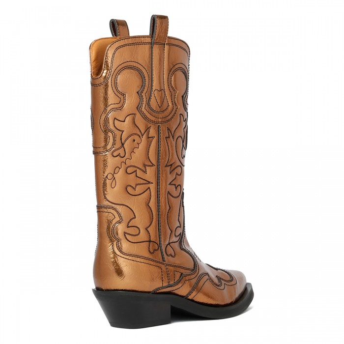 Bronze mid shaft embroidered Western boots