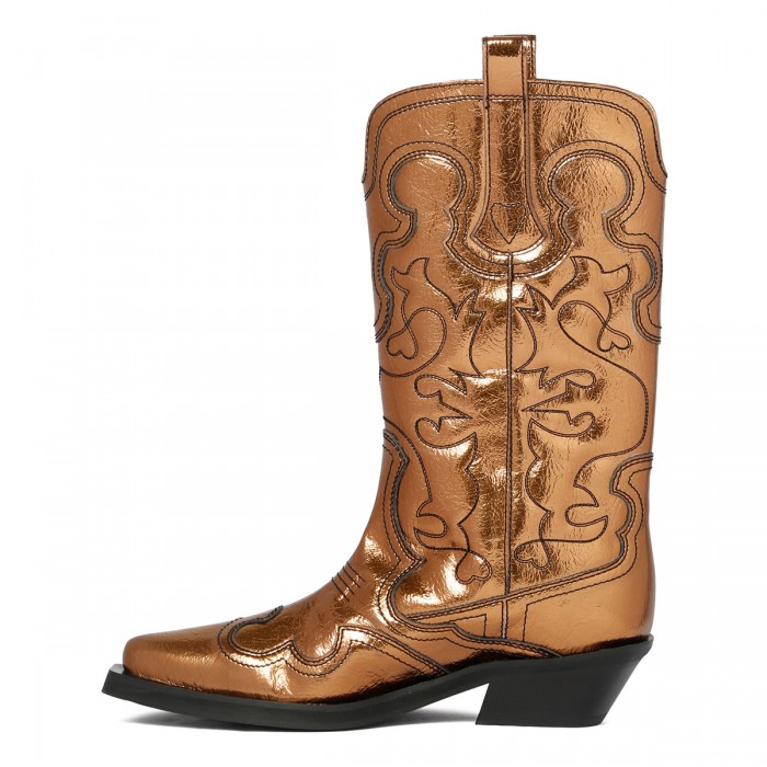 Bronze mid shaft embroidered Western boots