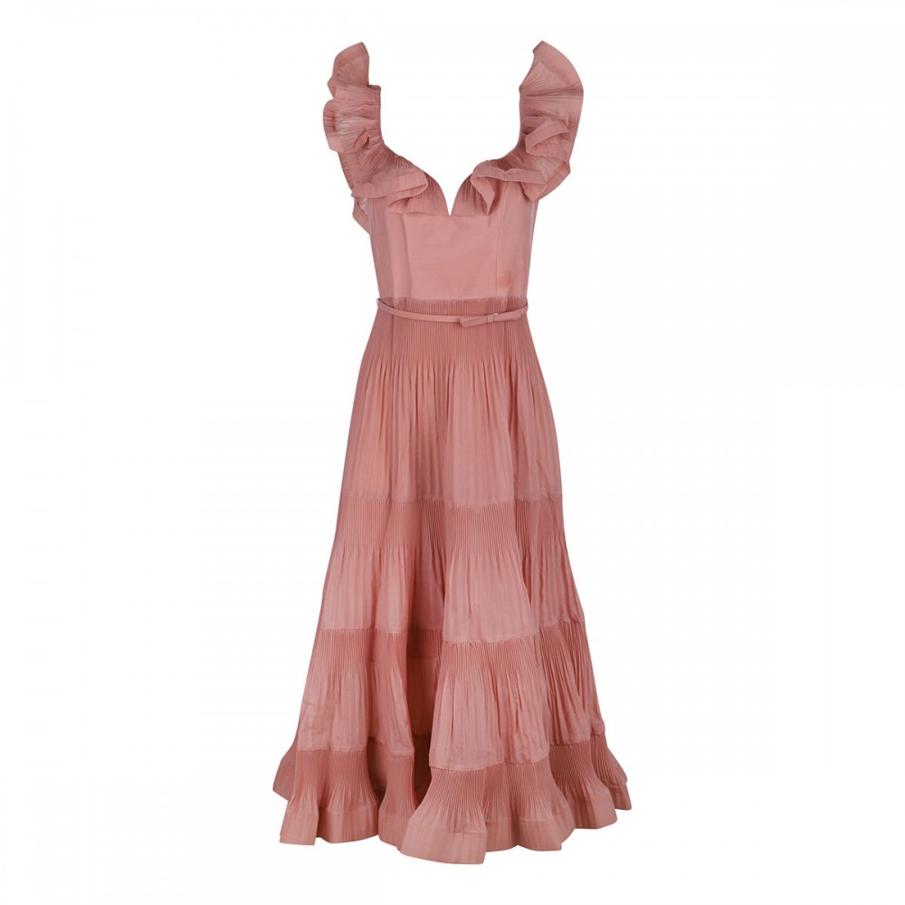 Pleated frill midi dress