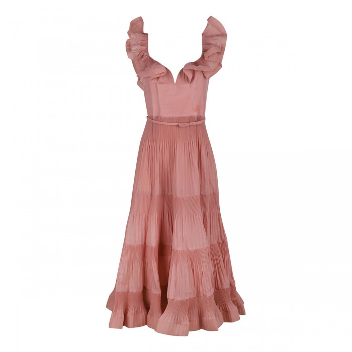 Pleated frill midi dress