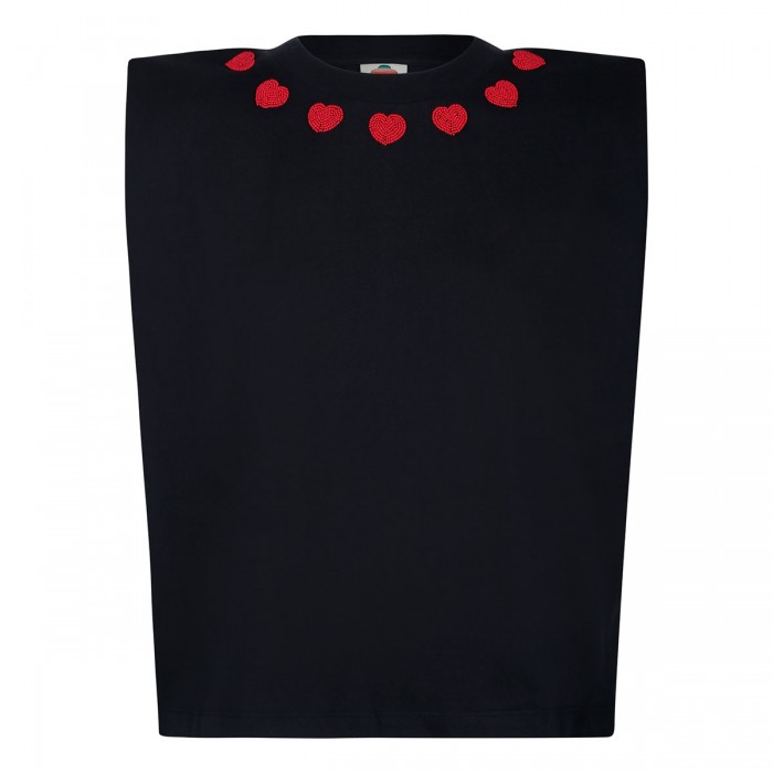 Black beaded hearts top