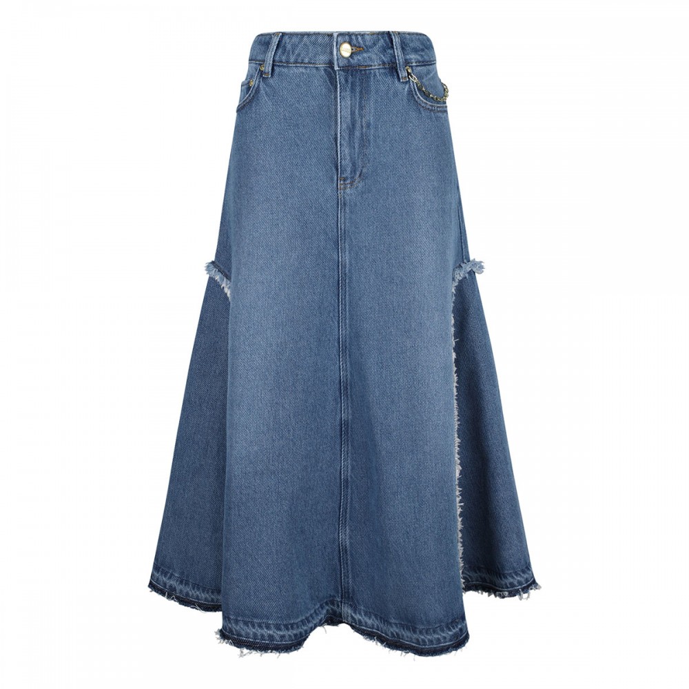 Blue heavy denim midi skirt