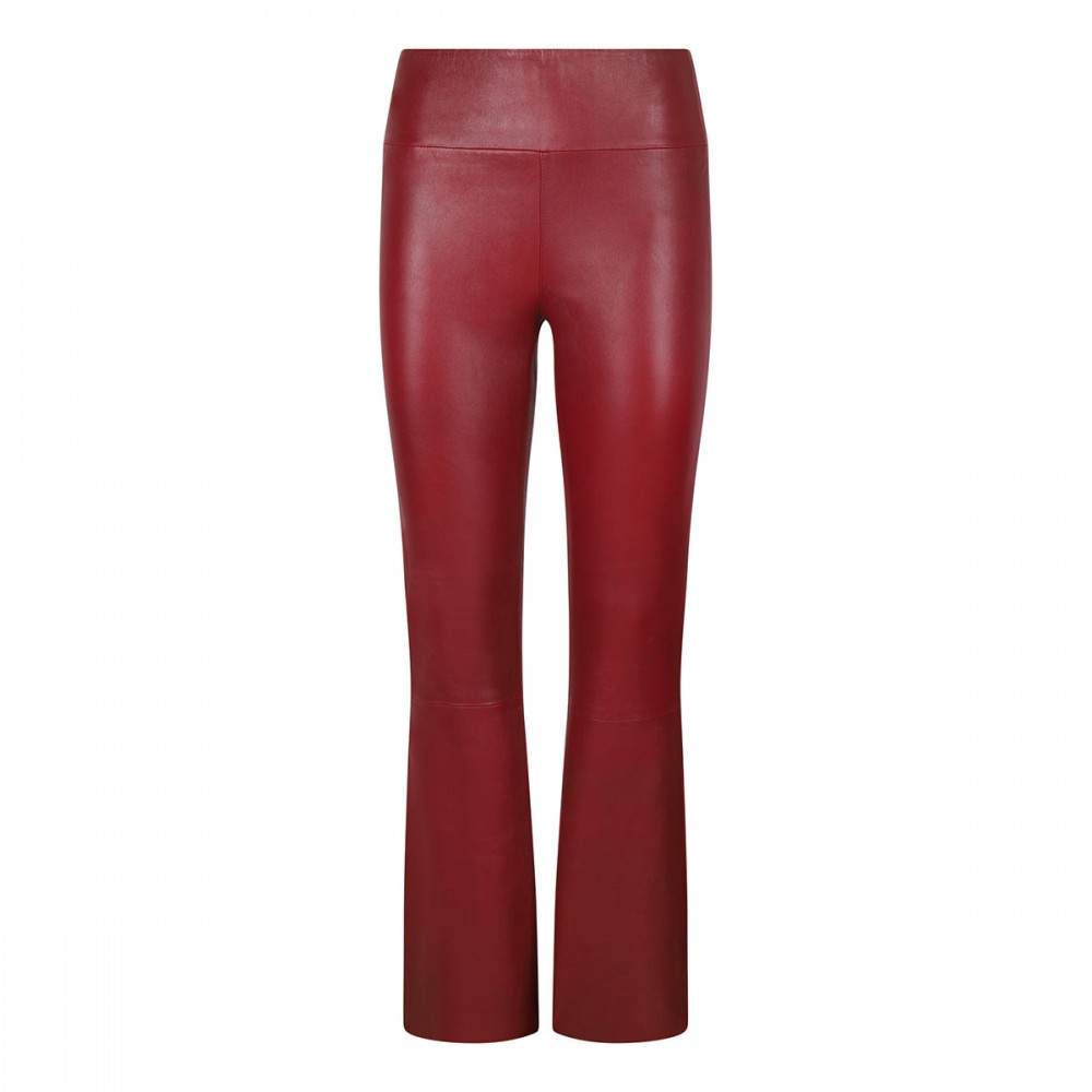 Cherry hue leather ankle flare pants