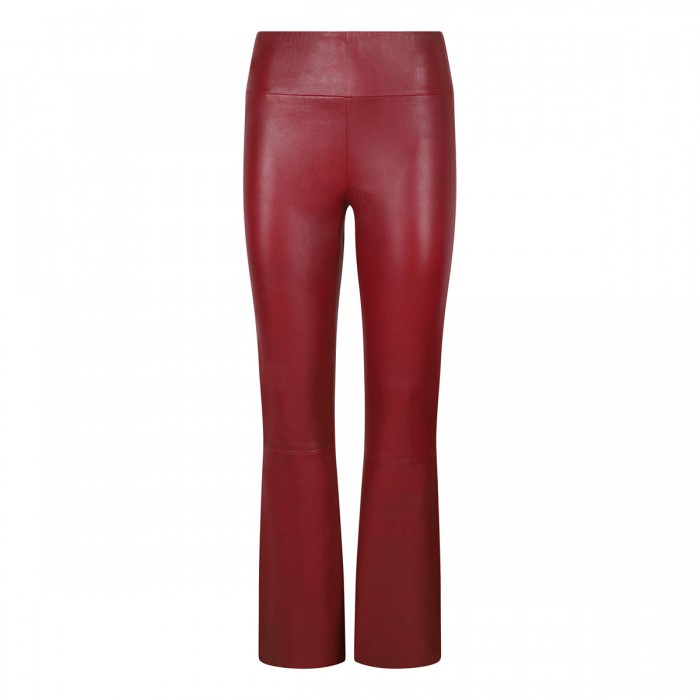 Cherry hue leather ankle flare pants