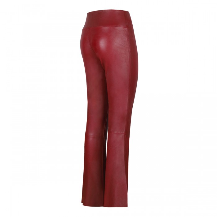 Cherry hue leather ankle flare pants