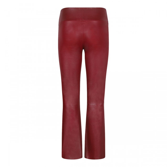 Cherry hue leather ankle flare pants