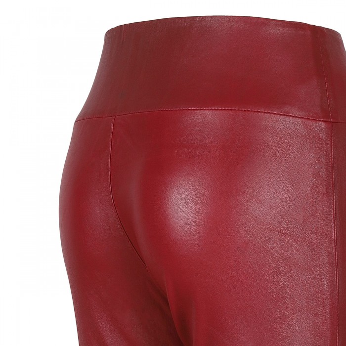 Cherry hue leather ankle flare pants