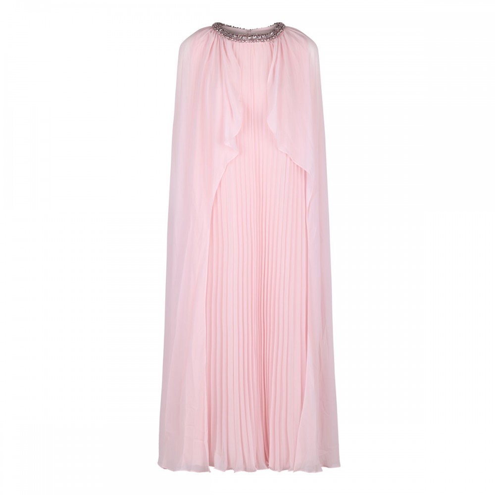 Pink chiffon cape midi dress