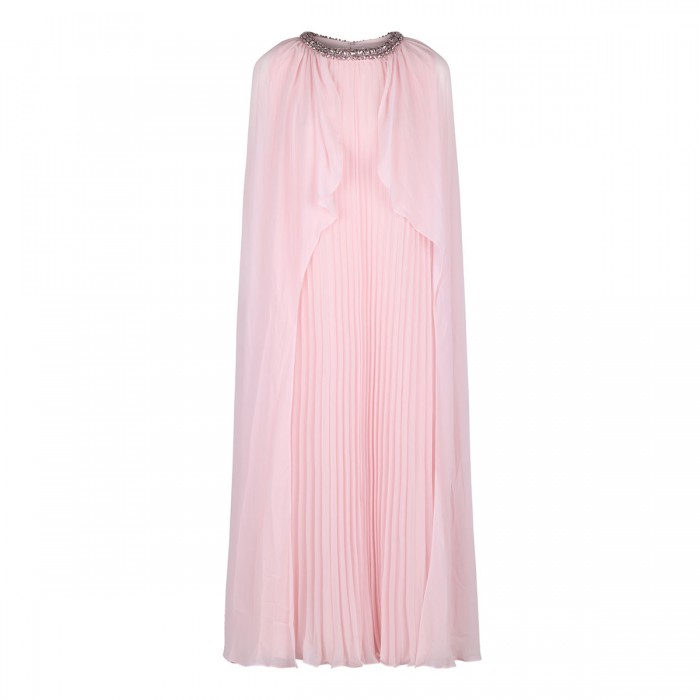 Pink chiffon cape midi dress