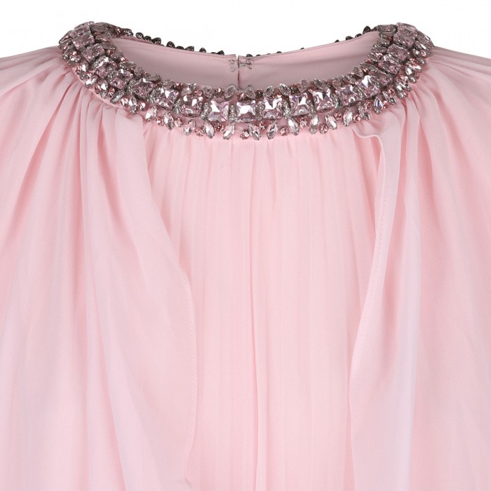 Pink chiffon cape midi dress