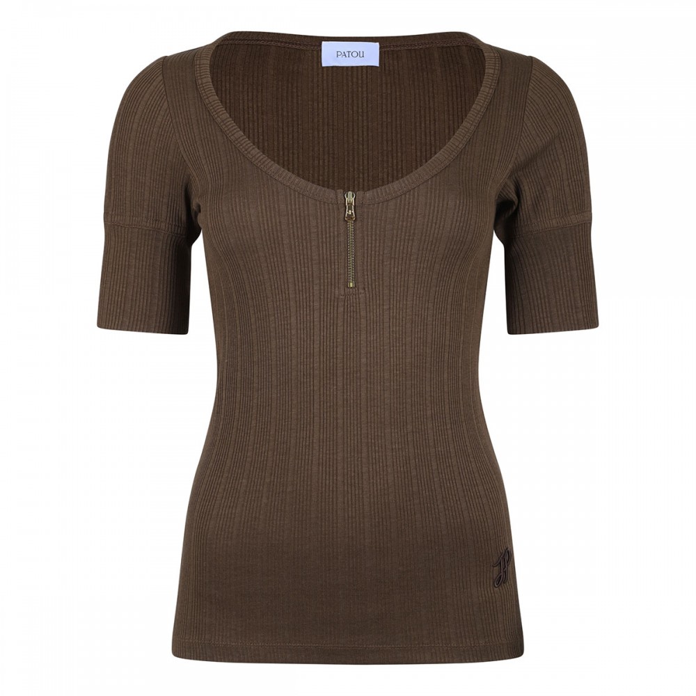 Mocha hue zipped T-shirt