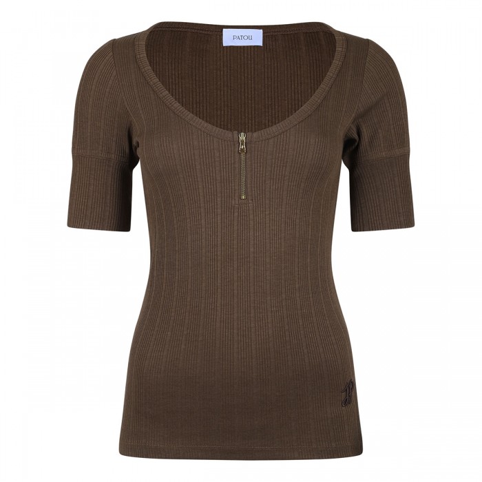 Mocha hue zipped T-shirt