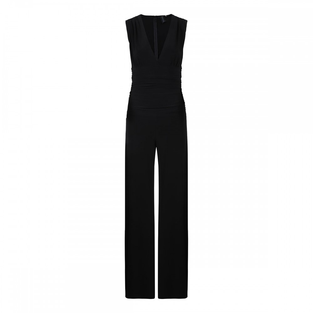 Sleeveless V-neck shirred waist jumpsuit