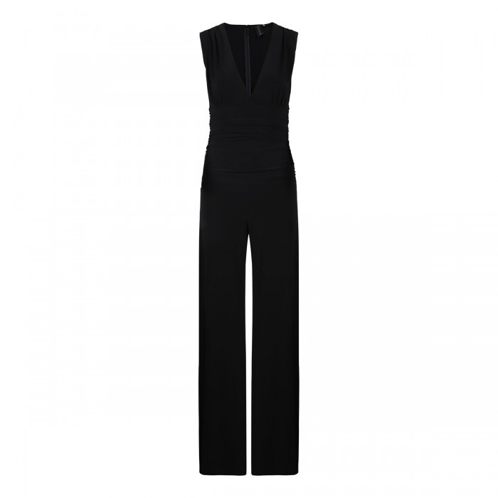 Sleeveless V-neck shirred waist jumpsuit