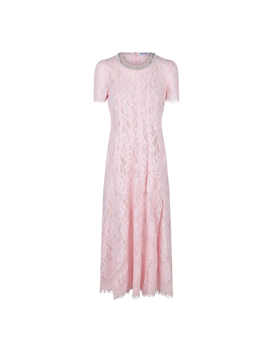 Pink lace embellished midi dress