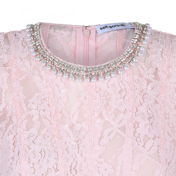 Pink lace embellished midi dress