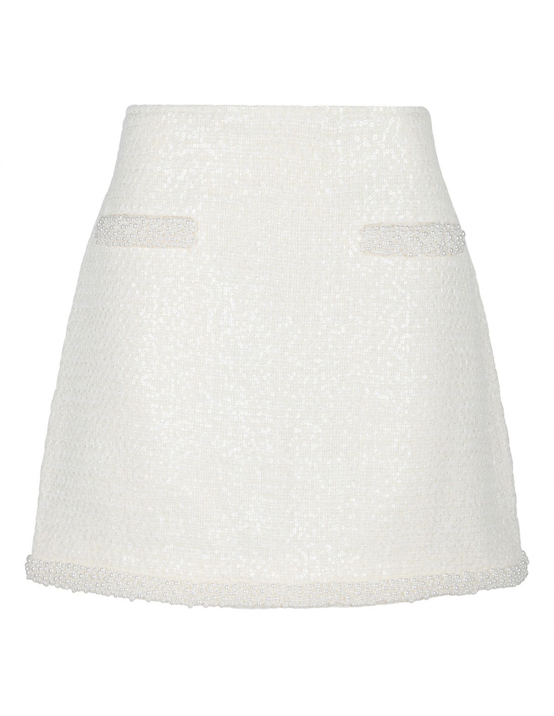 Cream boucle pearl trim mini skirt