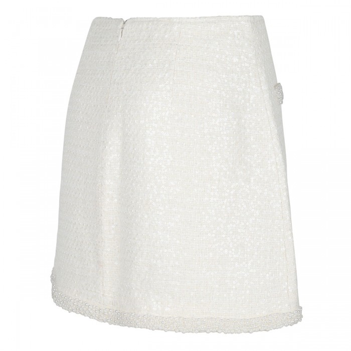 Cream boucle pearl trim mini skirt